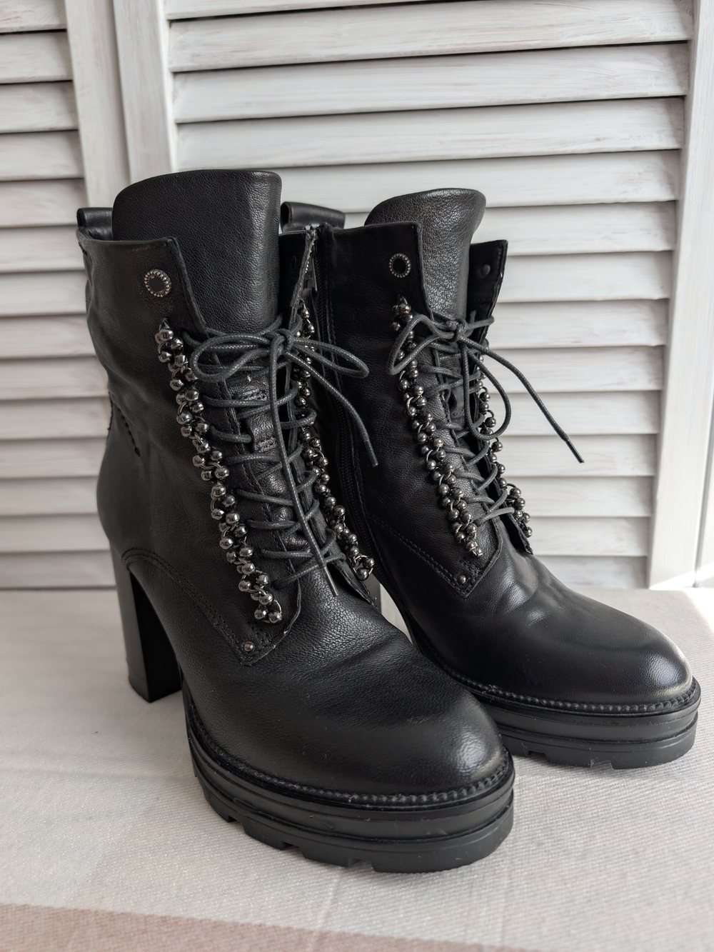 Browns Black Leather Lace-Up Platform Heeled Boots